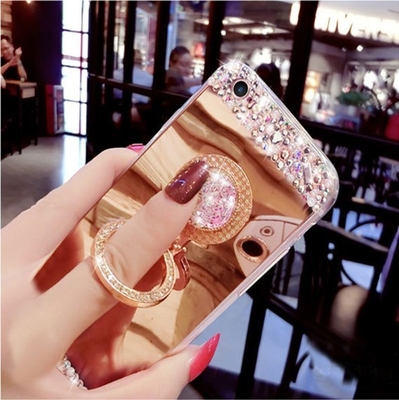Diamant-Telefon-Kasten 3D Bling, Apple spiegeln schützenden Kasten des Telefons mit Finger-Ring-Halter wider